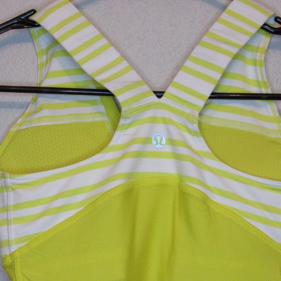 Lululemon Deep V Tank Top Stretch Back Pocket Yellow Striped Shelf Bra S… - Picture 5 of 7
